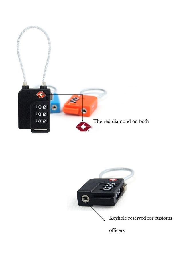 3 Digit Password Lock Steel Wire Security Lock Orange/Silver/Black