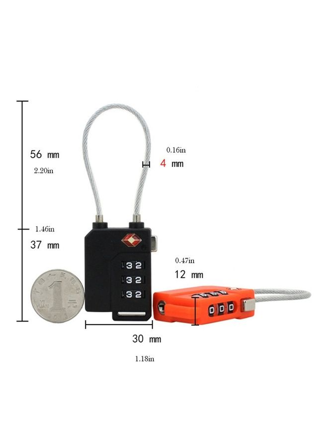 3 Digit Password Lock Steel Wire Security Lock Orange/Silver/Black