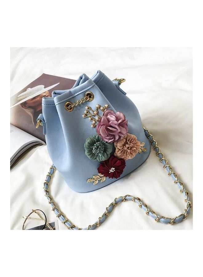 Flower Decor Bucket Shoulder Bag Blue/Pink/Red