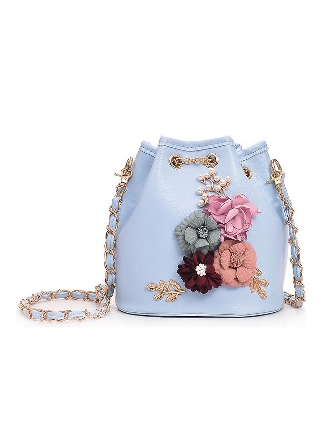 Flower Decor Bucket Shoulder Bag Blue/Pink/Red