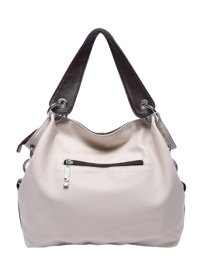 Zippered Closure Hobo Bag Beige