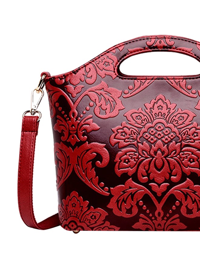 Elegant Floral Pattern Hobo Handbag Red