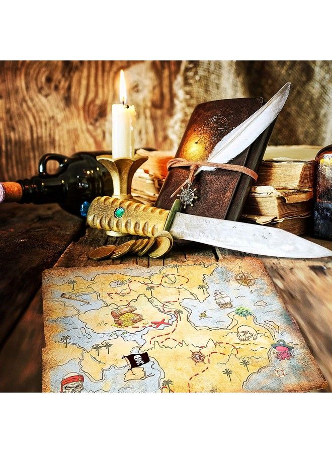 4 Pieces Treasure Map Party Accessory Gold Mind Treasure Map For Pirate Party Costume Birthday Party Accessory Vintage Retro Style