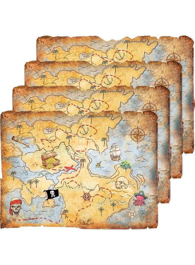 4 Pieces Treasure Map Party Accessory Gold Mind Treasure Map For Pirate Party Costume Birthday Party Accessory Vintage Retro Style