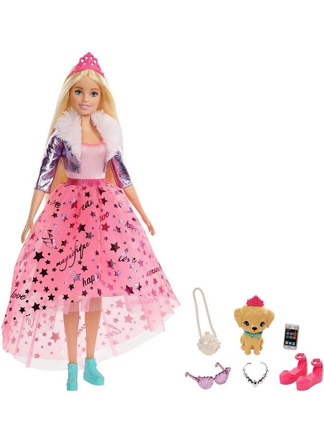 Barbie Princess Adventure Doll In Princess Fashion (12In Blonde) Barbie Doll With Pet Puppy 2 Pairs Of Shoes Tiara And 4 Accessories For 3 To 7 Year Olds