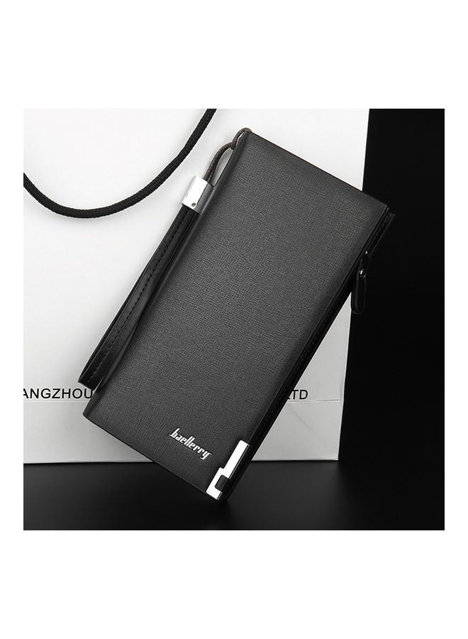 Men's Multifunction Clutch Purse PU Leather Long Triflod Wallet Zipper Multi-card Holder Cash Organizer with Portable Rope Coffee