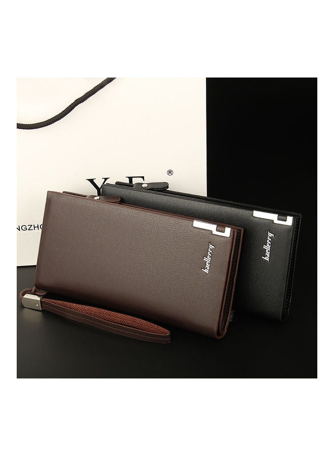 Men's Multifunction Clutch Purse PU Leather Long Triflod Wallet Zipper Multi-card Holder Cash Organizer with Portable Rope Coffee