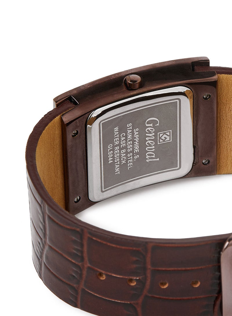 Leather Strap Analog Wrist Watch GLS044GOO - 34mm - Brown