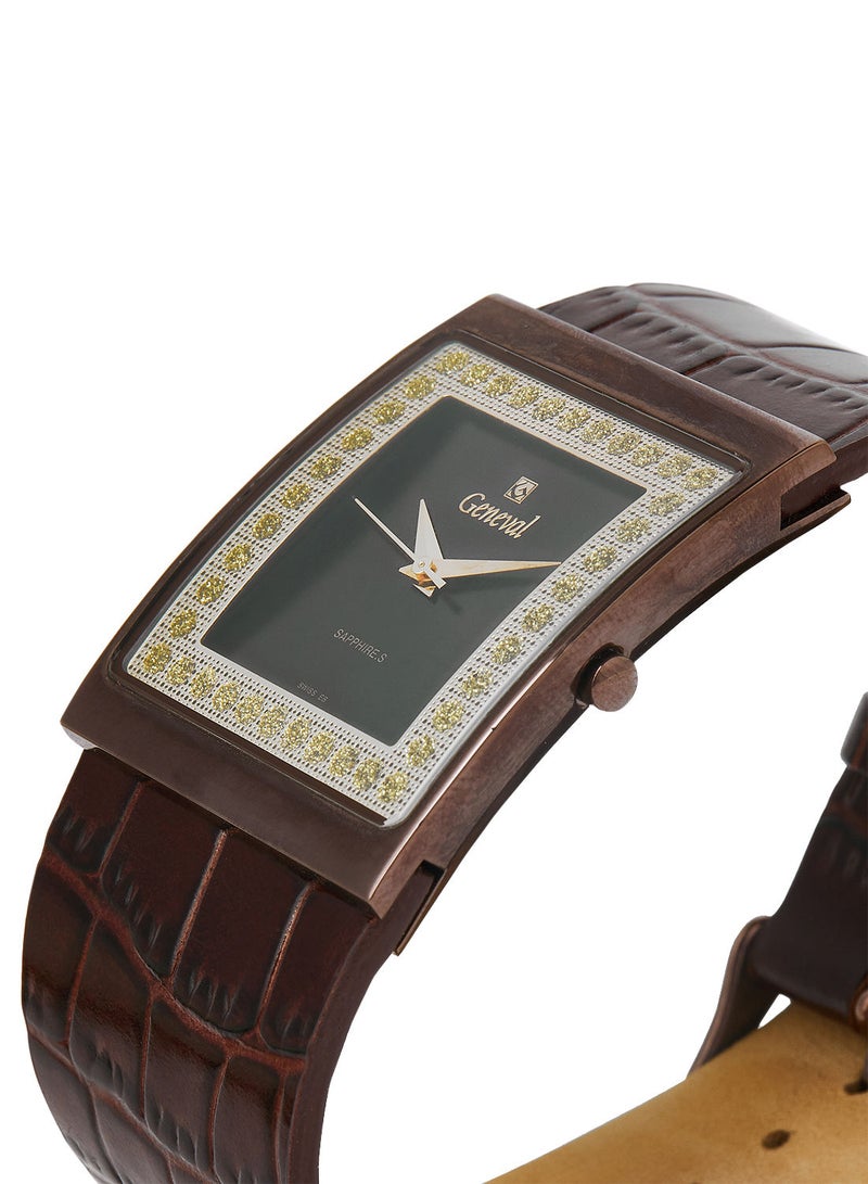 Leather Strap Analog Wrist Watch GLS044GOO - 34mm - Brown