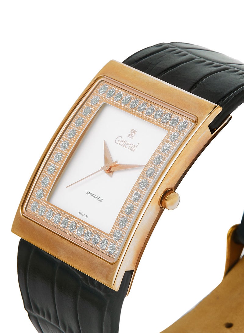 Leather Strap Analog Wrist Watch GLS044RWB - 34mm - Black