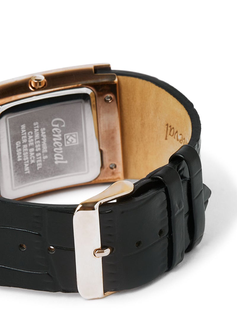 Leather Strap Analog Wrist Watch GLS044RWB - 34mm - Black