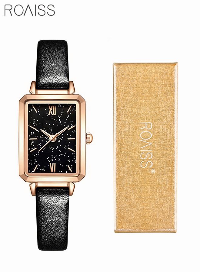 Women's Rectangle Retro Quartz Watch with Leather Band Classic Small Wrist Ladies Watch