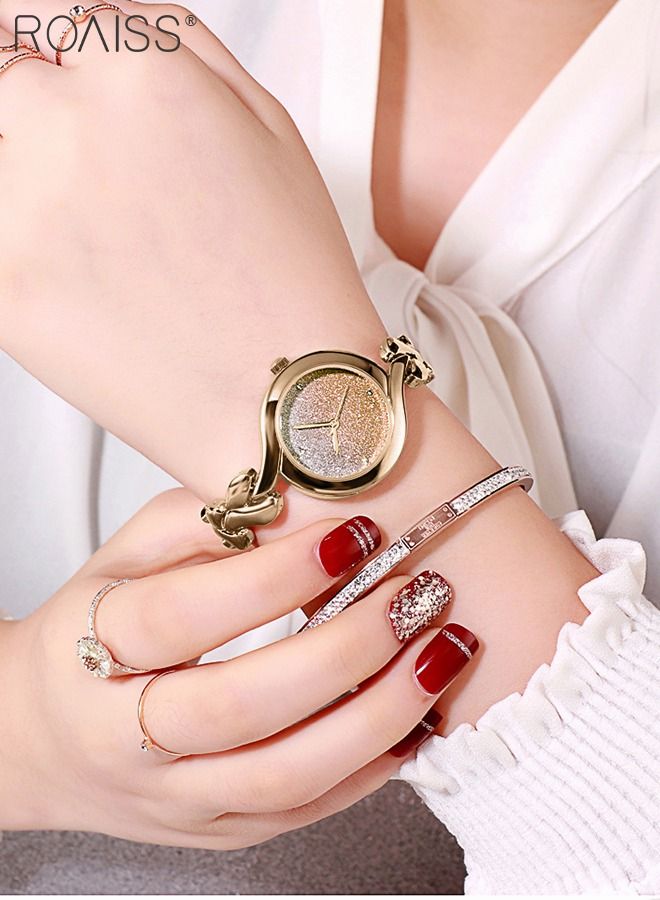 Women's Bracelet Quartz Watch, Analog Display Round Gradient Gold Dial Watch, Waterproof Elegant Watch as Gift for Women