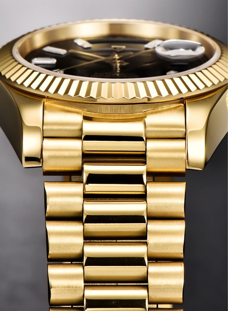 Men's Watches 36mm Automatic Gold Black Stainless Steel Mechanical Business Sports Luxury Wrist Watch for Men PD-1752