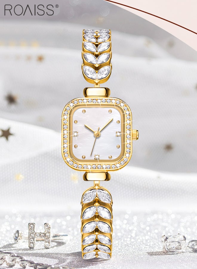 Women's Mermaid Strap Quartz Watch Analog Display Square Fritillaria Dial and Zirconia Diamonds Decoration Waterproof Luxurious Wristwatch as Gift for Ladies