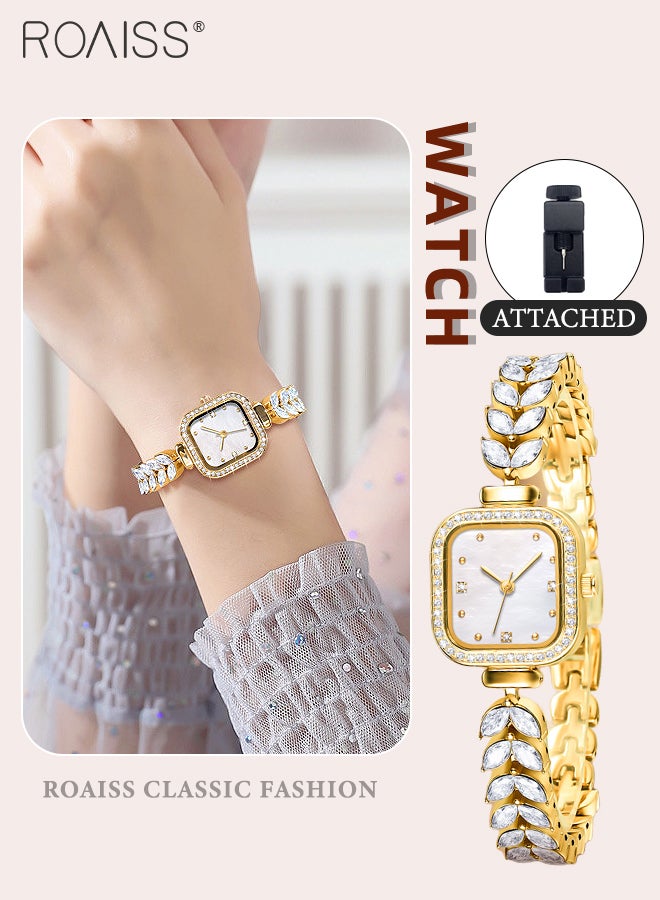 Women's Mermaid Strap Quartz Watch Analog Display Square Fritillaria Dial and Zirconia Diamonds Decoration Waterproof Luxurious Wristwatch as Gift for Ladies