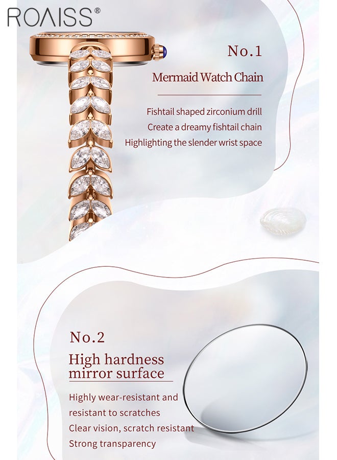 Women's Mermaid Strap Quartz Watch Analog Display Round Fritillaria Dial and Zirconia Diamonds Decoration Waterproof Luxurious Wristwatch as Gift for Ladies