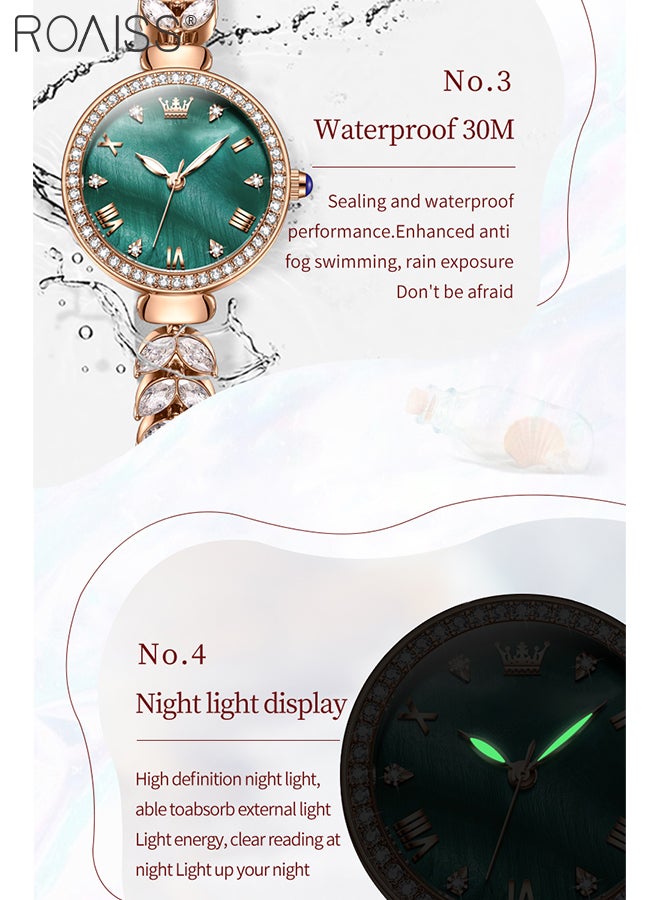 Women's Mermaid Strap Quartz Watch Analog Display Round Fritillaria Dial and Zirconia Diamonds Decoration Waterproof Luxurious Wristwatch as Gift for Ladies