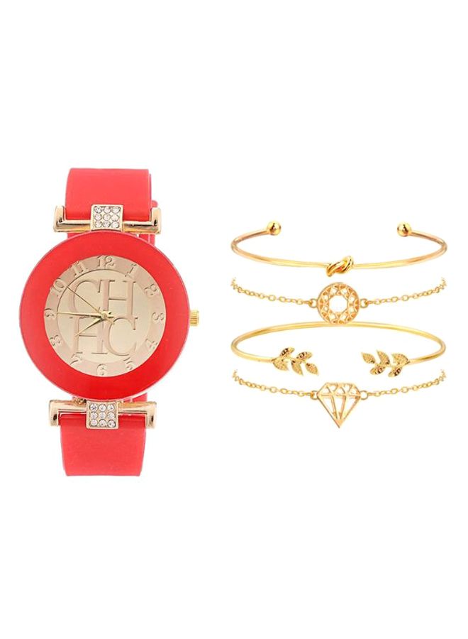 women 5-Piece  Analog Watch And Bracelet Set 5556