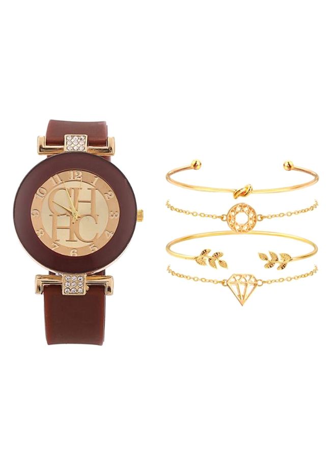 women 5-Piece  Analog Watch And Bracelet Set 5560