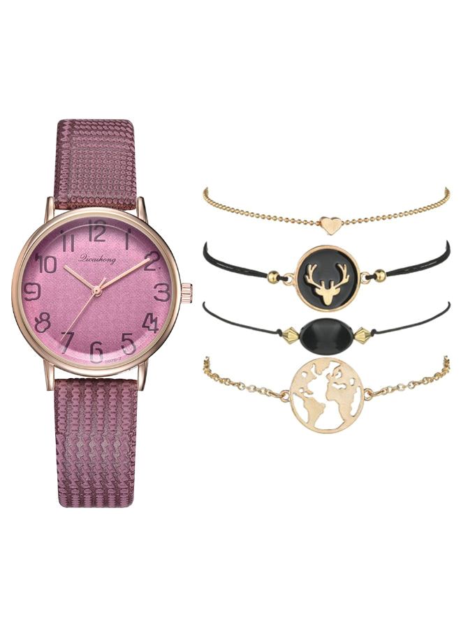 women 5-Piece  Analog Watch And Bracelet Set 200