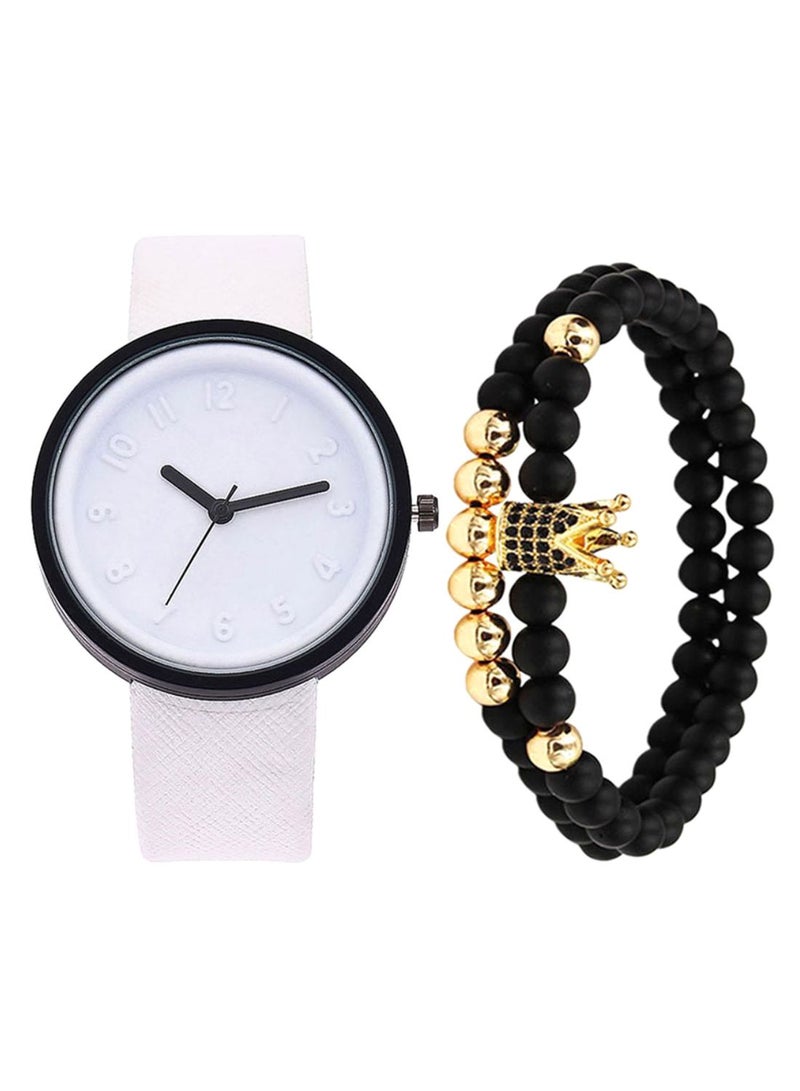 women 3 Pcs All Match Watch And Beaded Bracelet Set