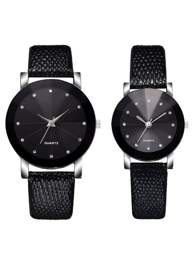 2 Pcs Couple's Rhinestone Inlay Fashion Quartz Watch