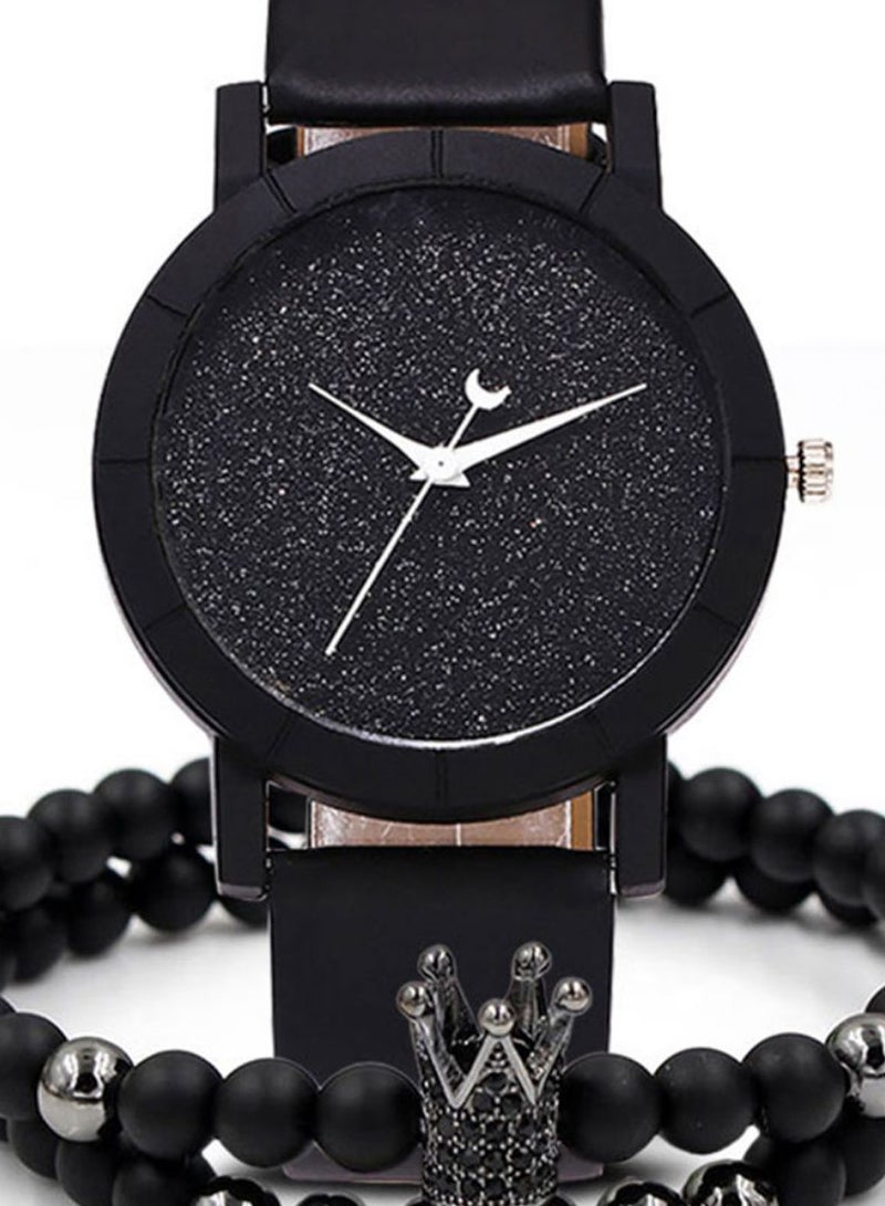 women 3-Piece Round Dial Analog Watch And Beaded Bracelet Set 169