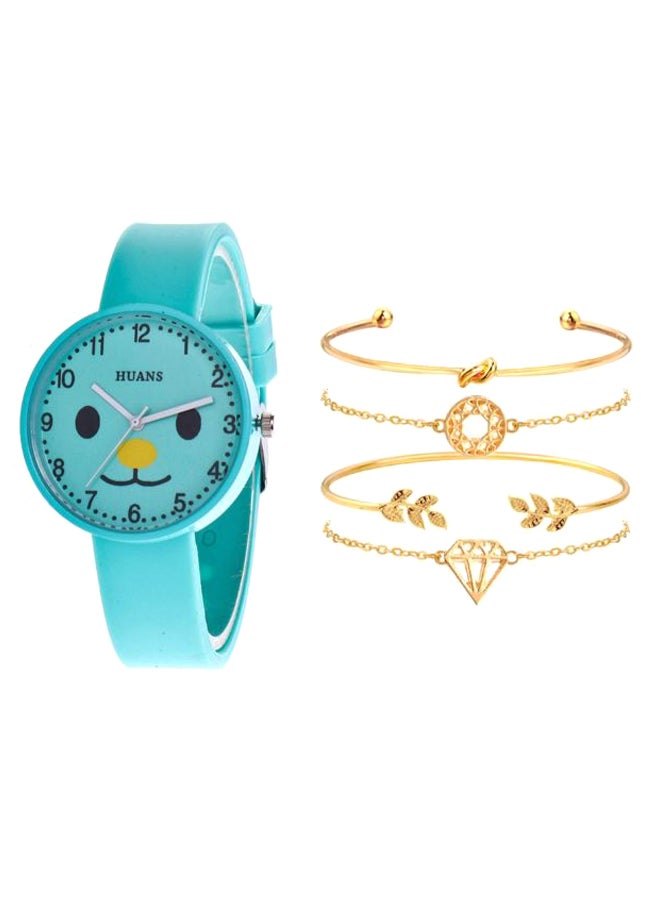 women 5-Piece Dog Pattern Analog Watch And Bracelet Set 2231