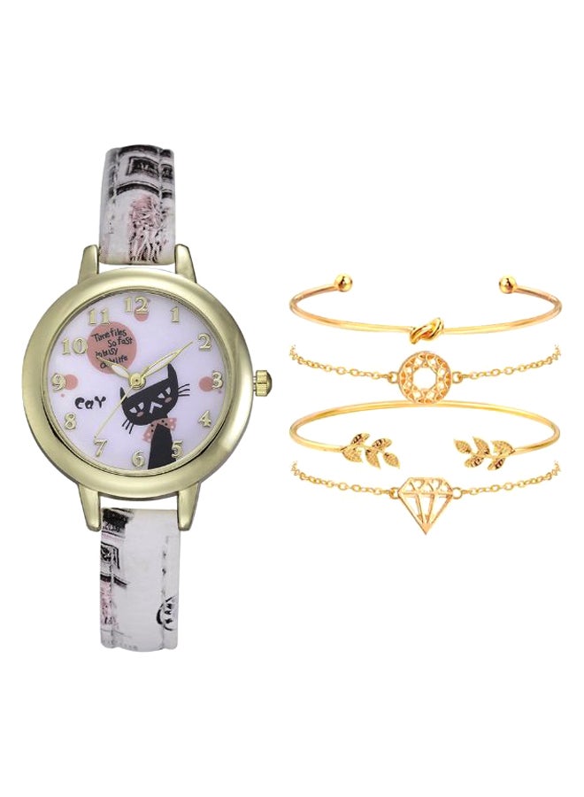 women 5-Piece Fashion Analog Watch And Bracelet Set NSSB037002233