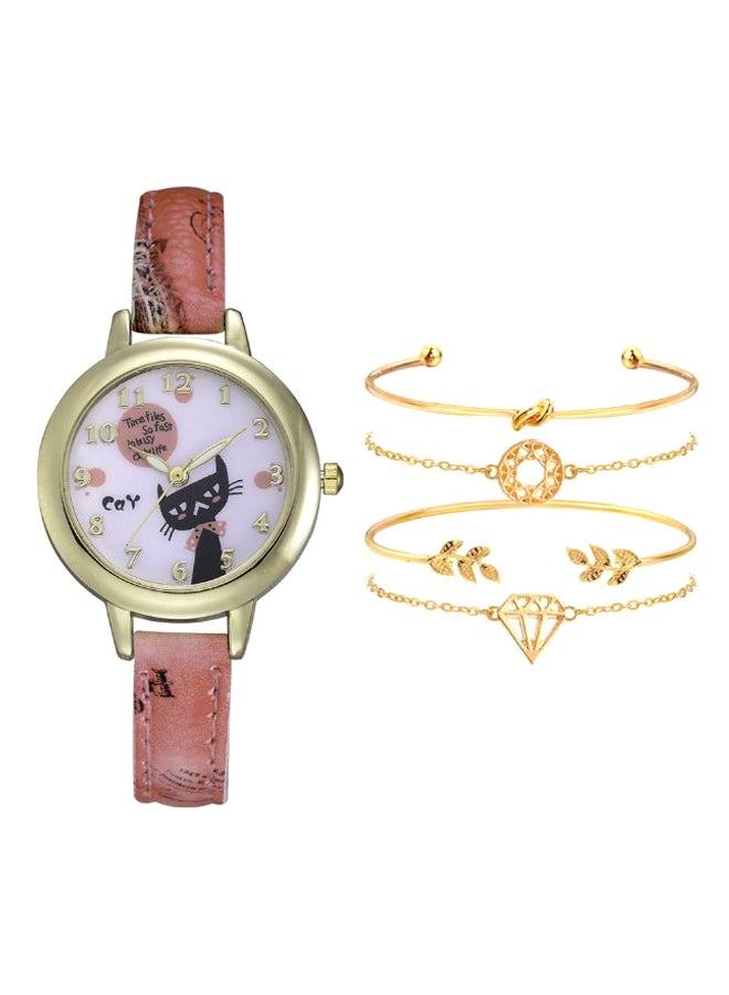 Women's 5-Piece Fashion Analog Watch And Bracelet Set NSSB037002234