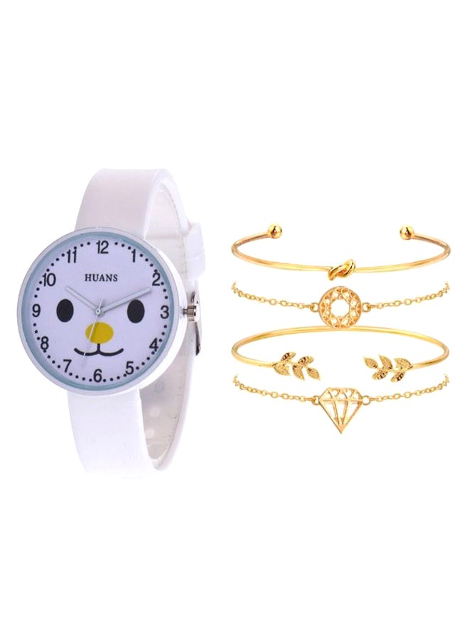 Women's 5-Piece Dog Pattern Analog Watch And Bracelet Set 2228