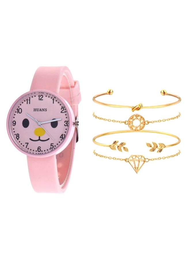 Women's 5-Piece Dog Pattern Analog Watch And Bracelet Set 2229