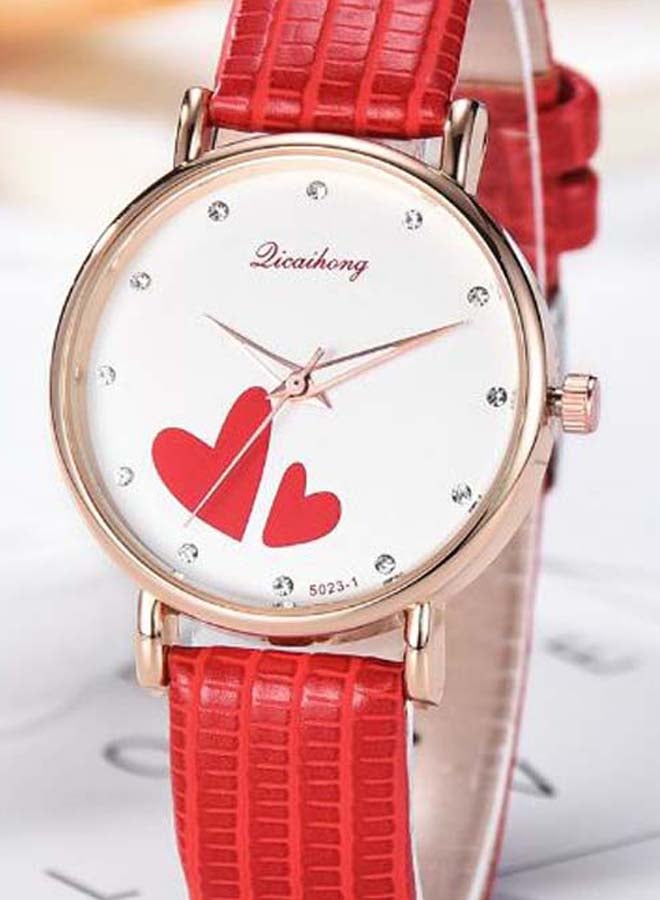 women Heart Pattern PU Leather Analog Watch 3469