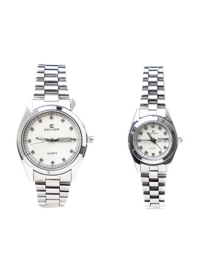 Water Resistant Stainless Steel Analog Couple Watch Set WMW4277BBB