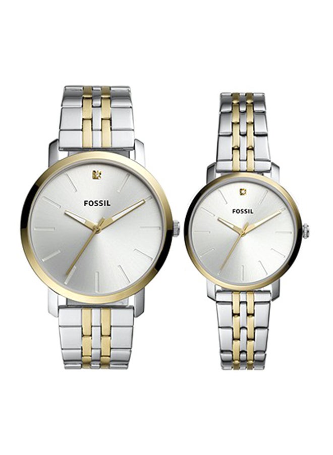 His And Her Lux Luther Stainless Steel Wrist Watch Gift Set - BQ2467 - 44mm- Silver