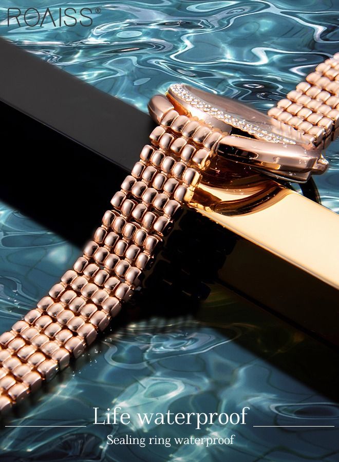 Women's Alloy Strap Bracelet Watch Analog Display Round Dial Quartz Watch with Bracelet Decorated with Rhinestones 2 Pieces Elegant Watch Set as Gift for Women