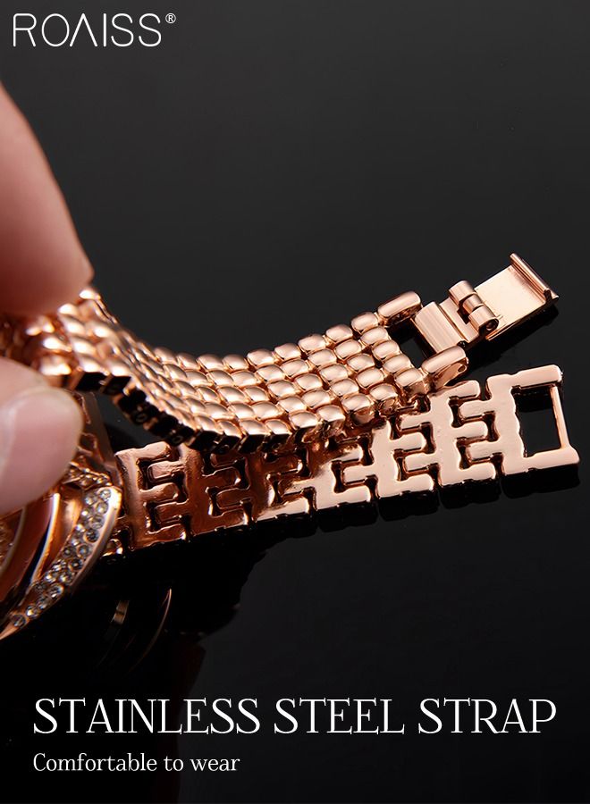 Women's Alloy Strap Bracelet Watch Analog Display Round Dial Quartz Watch with Bracelet Decorated with Rhinestones 2 Pieces Elegant Watch Set as Gift for Women