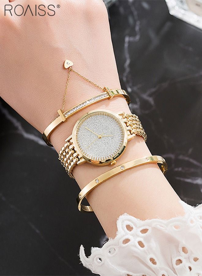 Women's Alloy Strap Bracelet Watch Analog Display Round Dial Quartz Watch with Bracelets and Rhinestones Decoration Elegant 3 Pieces Watch Set as Gift for Women