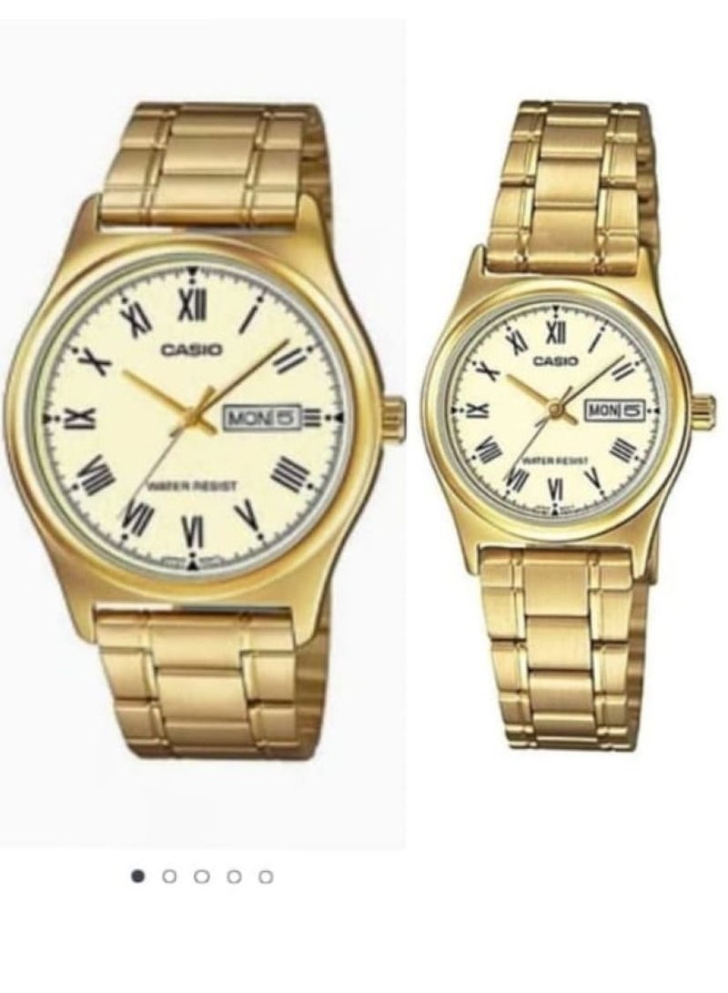 Casio Stailess Steel Analog Gold Colour Couple Watch Set MTP/LTP-V006G-9B