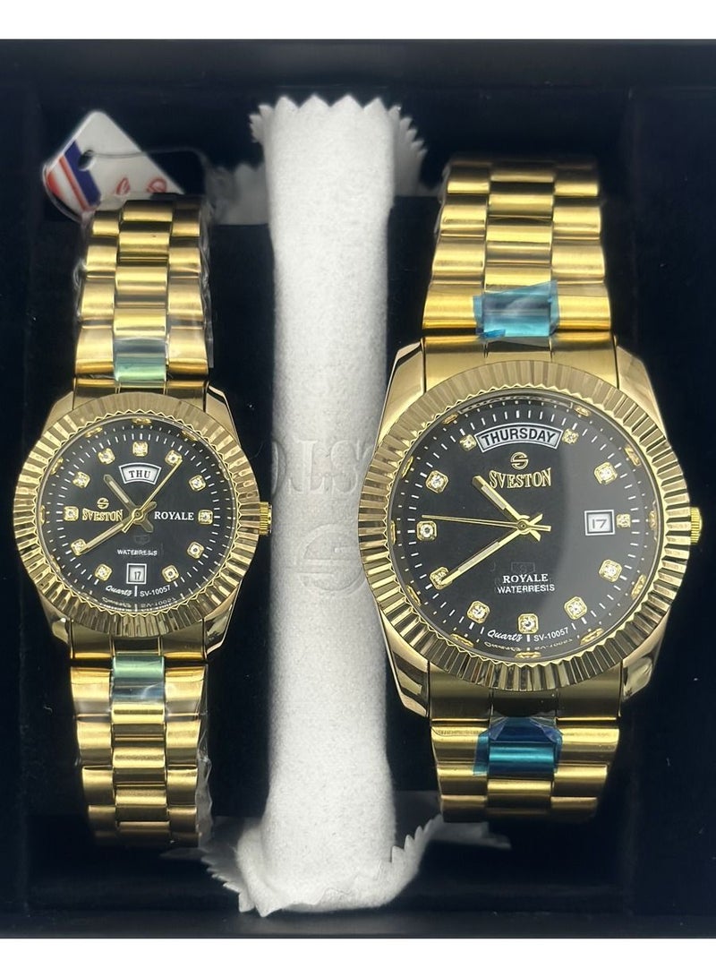 Sveston Couple Set Gold Stainless Steel Band Quartz Watch SV 10057