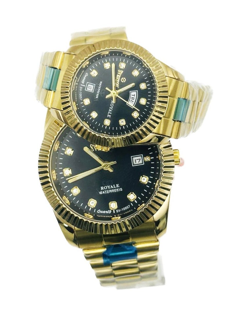 Sveston Couple Set Gold Stainless Steel Band Quartz Watch SV 10057