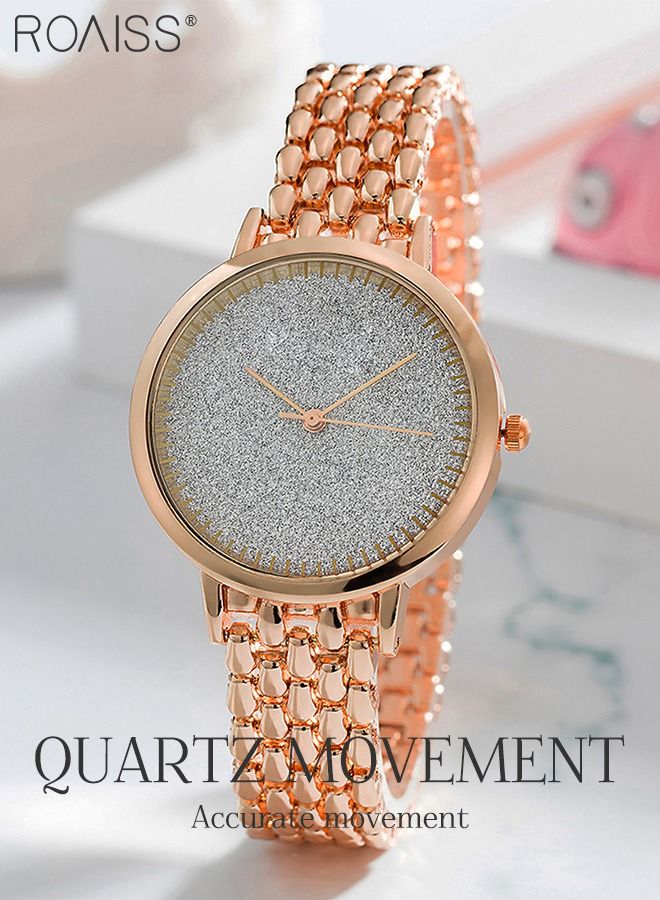 Women's Alloy Strap Bracelet Watch Analog Display Round Dial Quartz Watch with Bracelets and Rhinestones Decoration Elegant 3 Pieces Watch Set as Gift for Women Rose Gold