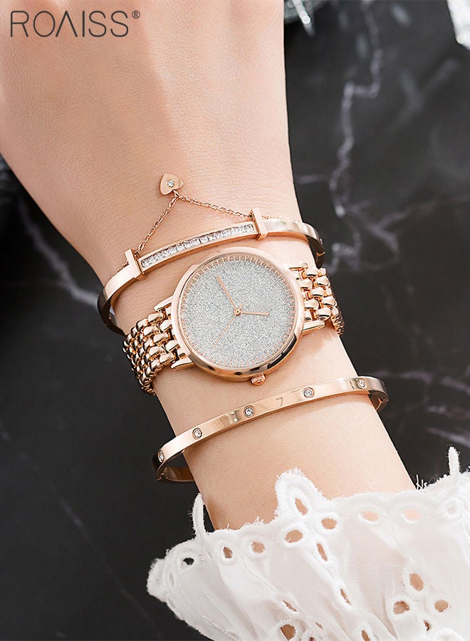 Women's Alloy Strap Bracelet Watch Analog Display Round Dial Quartz Watch with Bracelets and Rhinestones Decoration Elegant 3 Pieces Watch Set as Gift for Women Rose Gold