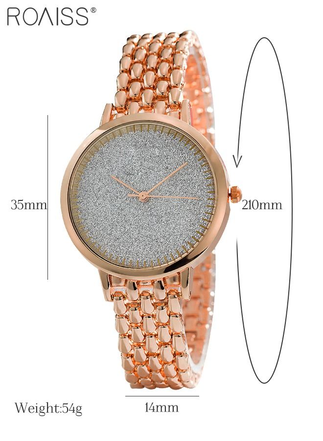 Women's Alloy Strap Bracelet Watch Analog Display Round Dial Quartz Watch with Bracelets and Rhinestones Decoration Elegant 3 Pieces Watch Set as Gift for Women Rose Gold