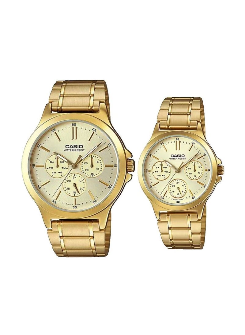 Casio Analog Multifunctional Stailnless Steel Gold Tone Unisex Watch MTP/LTP-V300G-9A