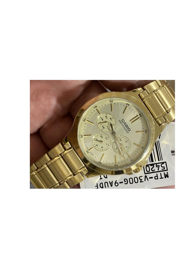 Casio Analog Multifunctional Stailnless Steel Gold Tone Unisex Watch MTP/LTP-V300G-9A