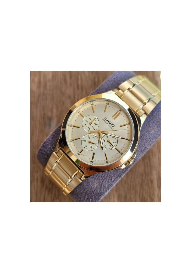 Casio Analog Multifunctional Stailnless Steel Gold Tone Unisex Watch MTP/LTP-V300G-9A