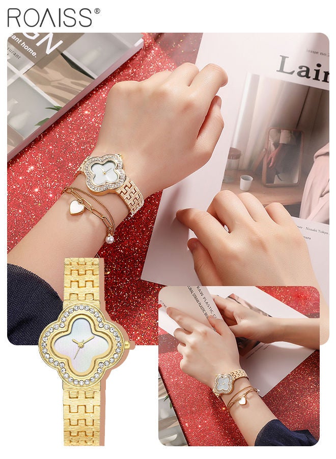 2PCS Women's Alloy Strap Bracelet Watch Set Analog Display Flower Dial Quartz Watch with Heart Bracelet Decorated with Pearl Elegant Watch Set as Gift for Ladies