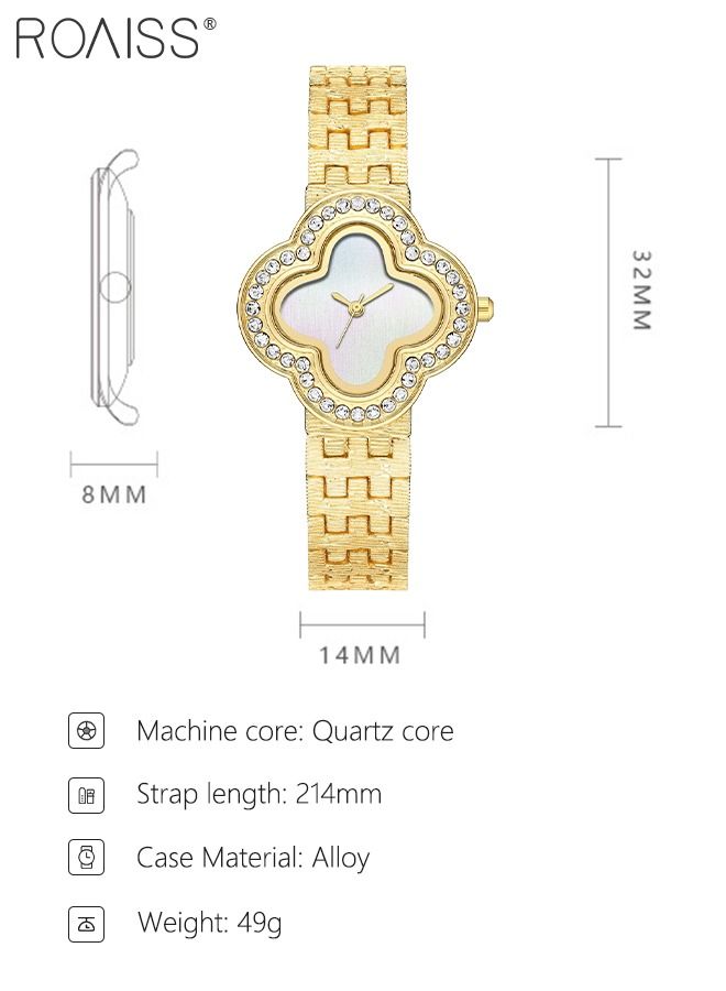 2PCS Women's Alloy Strap Bracelet Watch Set Analog Display Flower Dial Quartz Watch with Heart Bracelet Decorated with Pearl Elegant Watch Set as Gift for Ladies